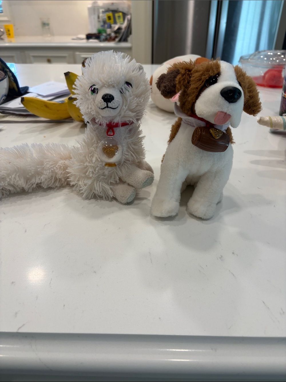 Gund White and Brown Plush Puppy Pair with Collar Charms